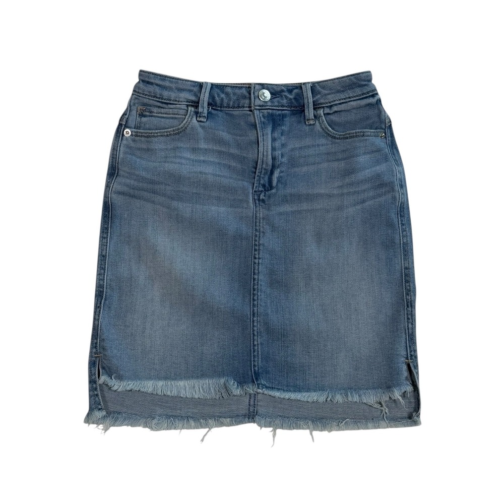 Abercrombie & Fitch Womens Medium Wash Denim Mini Skirt Raw Hem High Low Size 25
